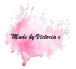 Pink watercolor splash with 'Made by Victoria x' text on a white background